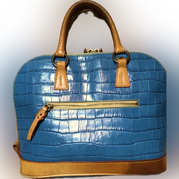 DOONEY & BURKE Croc Leather Domed Tote Handbag Turquoise Blue - Picture 3 of 15